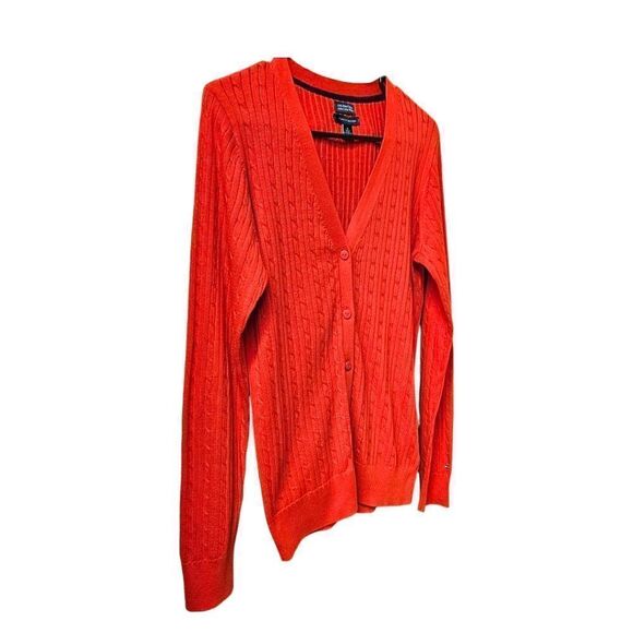 NWOT TOMMY HILFIGER Red Long Sleeve V- Neck Button down Sweater. - Picture 4 of 11